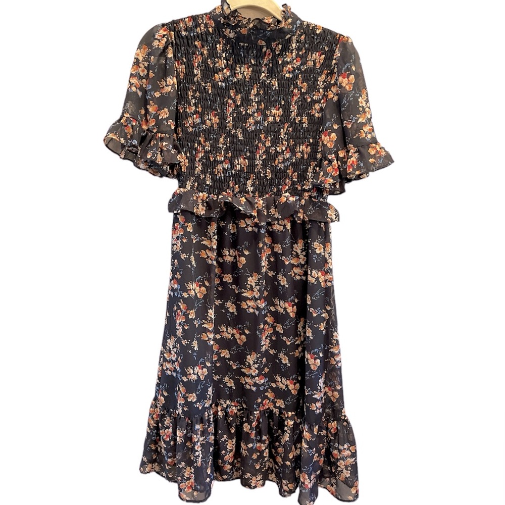 MISSGUIDED Petite Women’s Black Floral Dress Open Back Like New Size 6